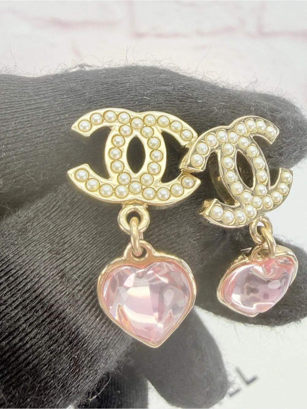 CHANEL CC Earrings Metal Gold Pink White